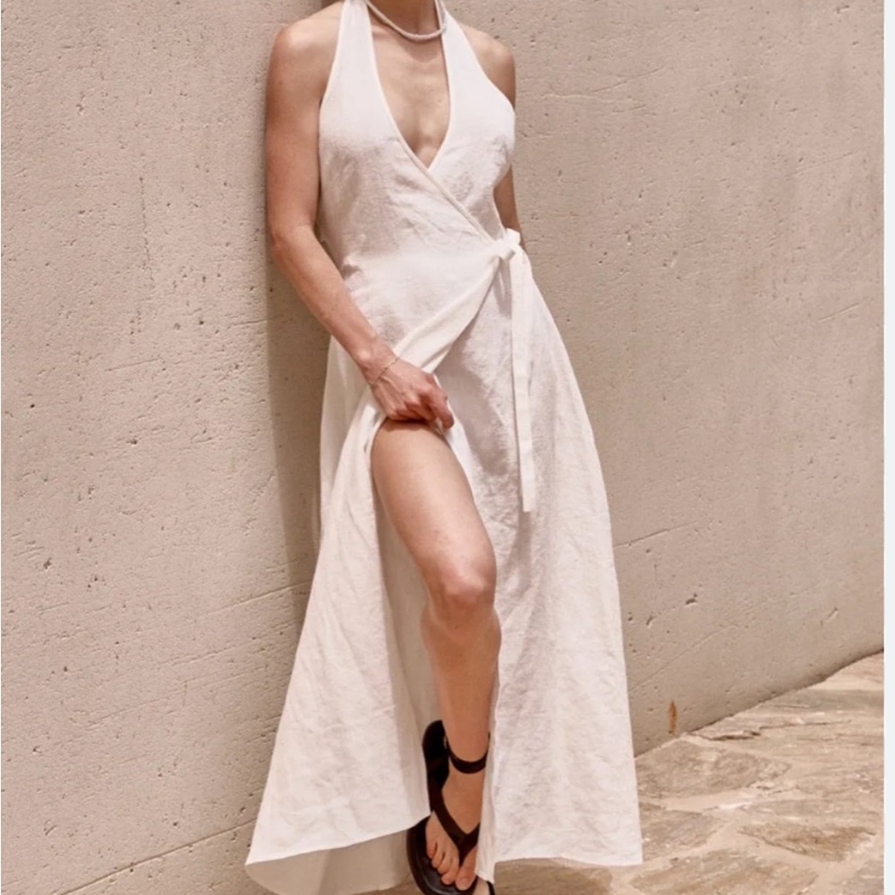 Verge girl White Sonny linen midi wrap dress
